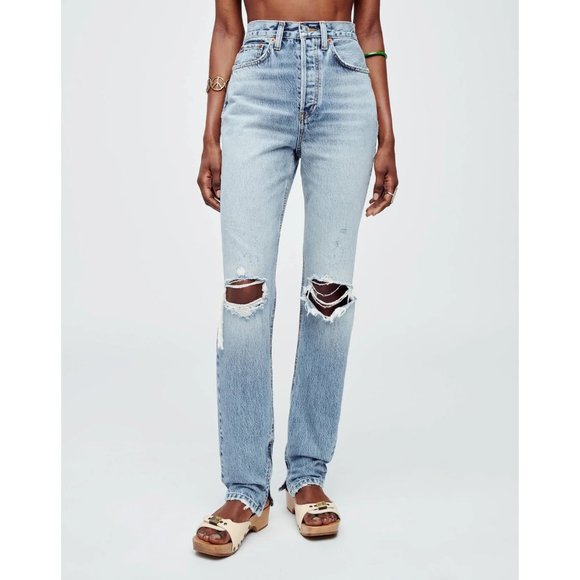 *NWT $325 RE/DONE SUPER HIGH DRAINPIPE DESTROY WRECKING BLUE JEANS SZ 28